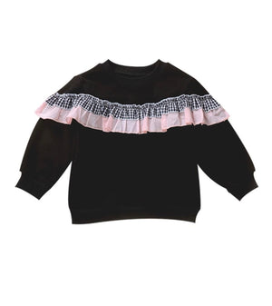 Ruffle Plaid Crew Neck Sweatshirt