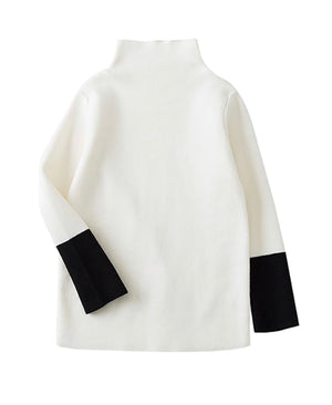 White Colorblock High Neck Sweater