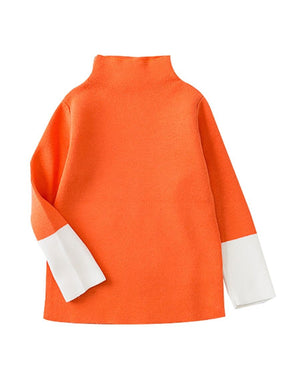 Orange Colorblock High Neck Sweater