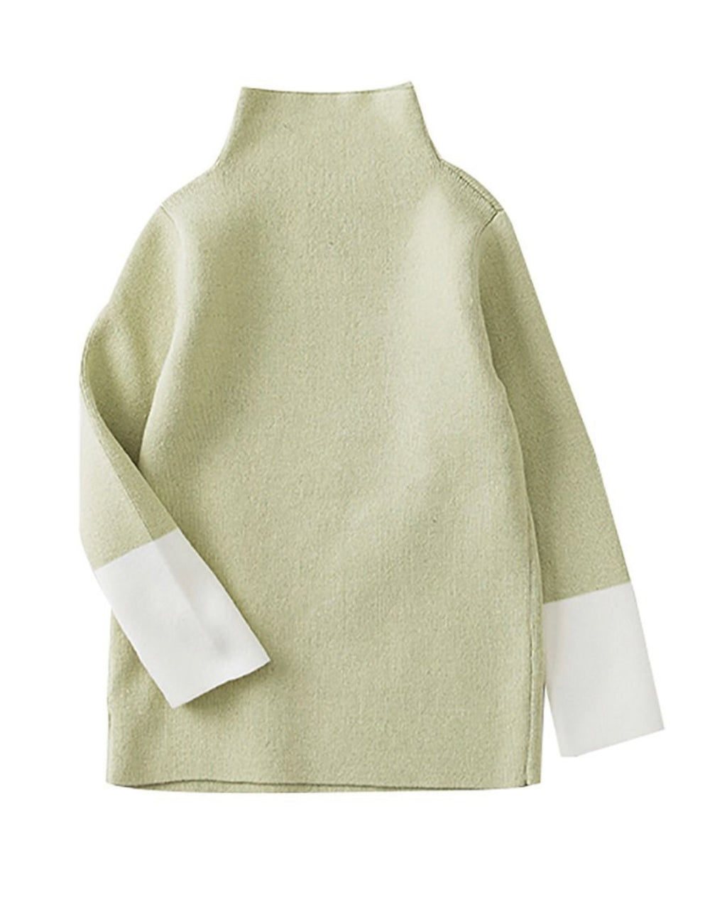 Green Colorblock High Neck Sweater