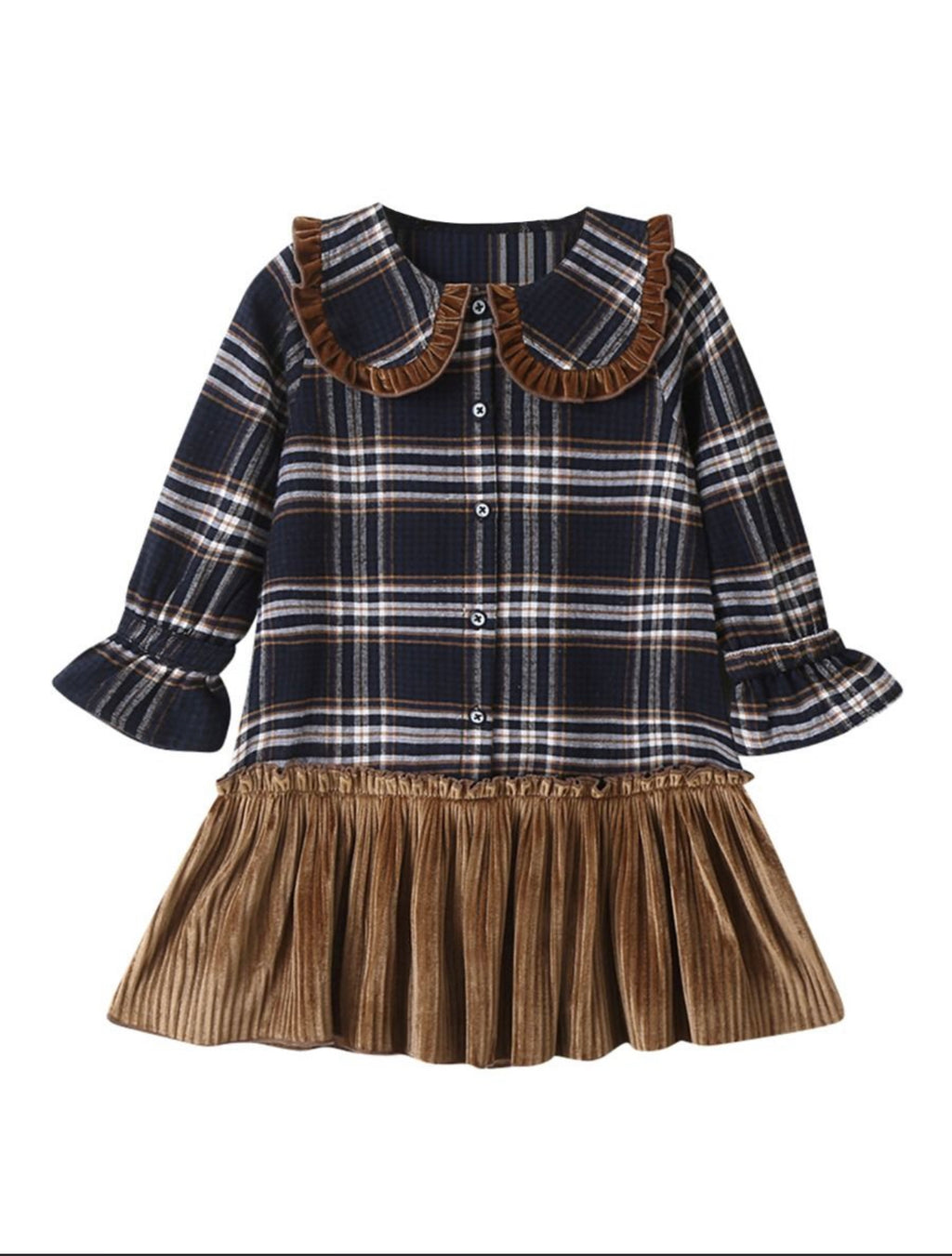 Blue Doll Collar Plaid Dress