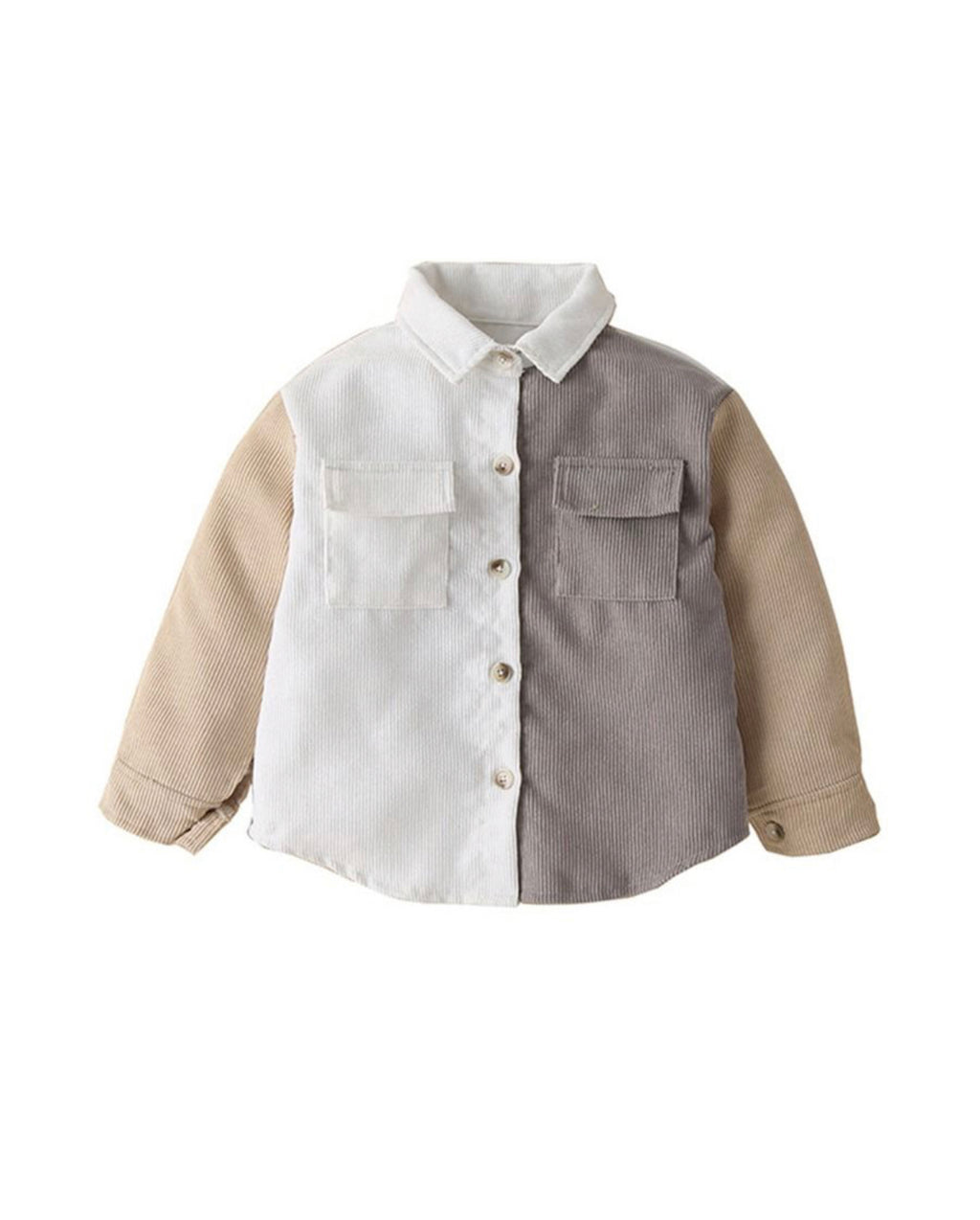 White Corduroy Colorblock Button Down