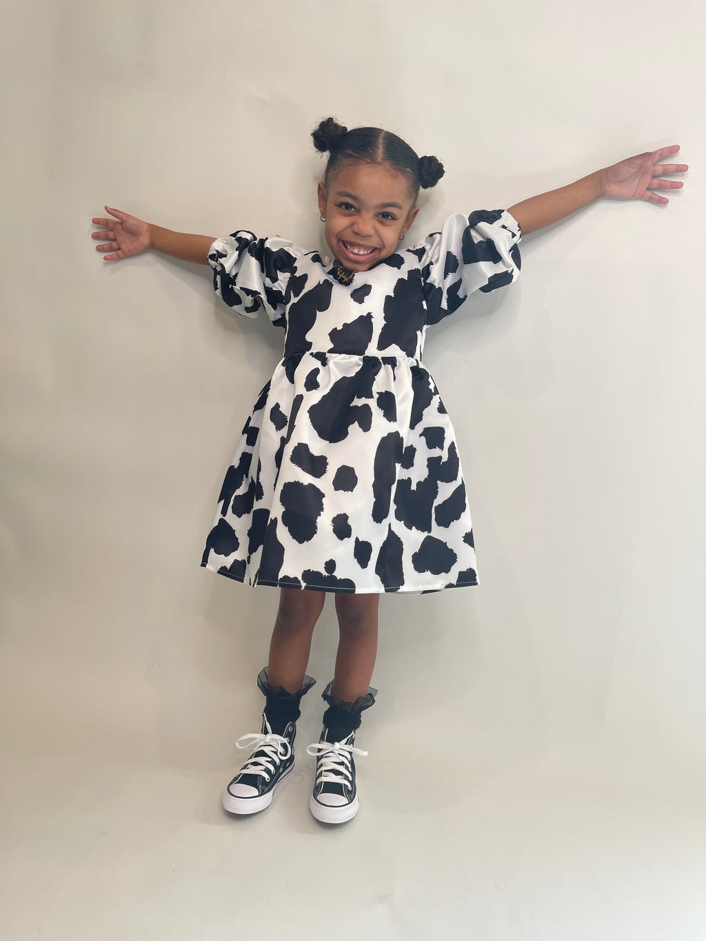 Cow Print Puff Sleeve Dress